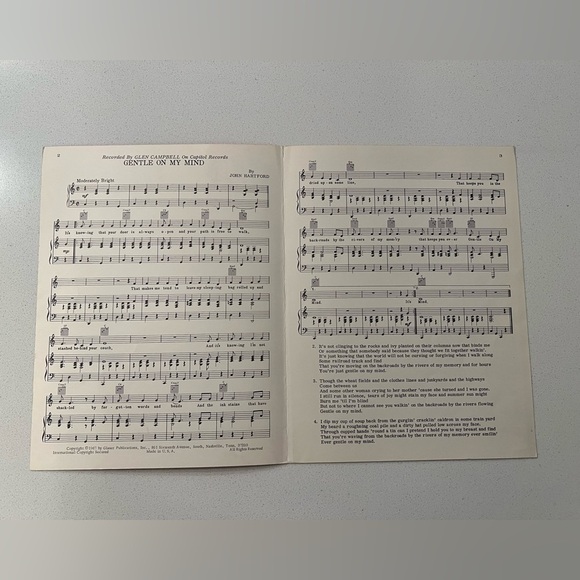 Vintage Sheet Music Glen Campbell Gentle On My Mind 1967 - Picture 4 of 6